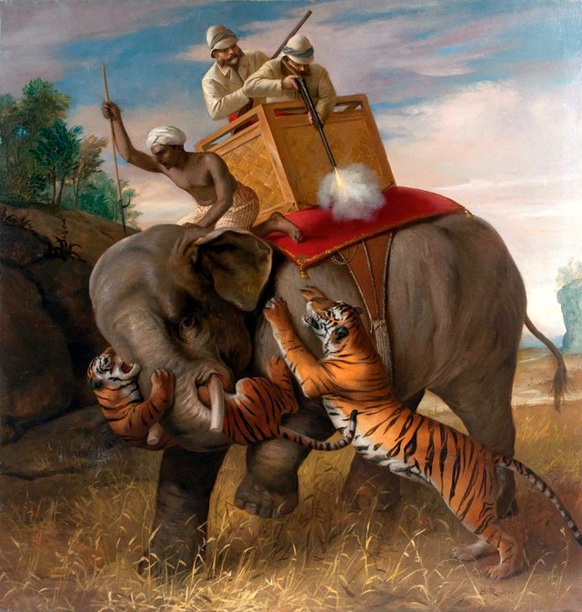Tiger hunting by Briton Rivière