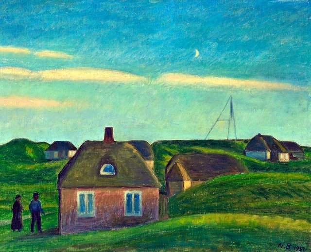 Houses behind the dunes at Fjand. by Niels Bjerre
