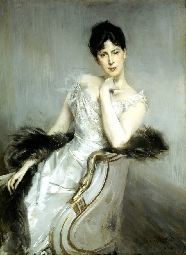 Lady in white dress by Giovanni Boldini