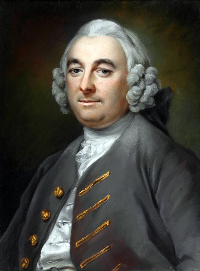 Portrait of a gentleman in a grey coat with gold-stitched buttonholes by Francis Cotes