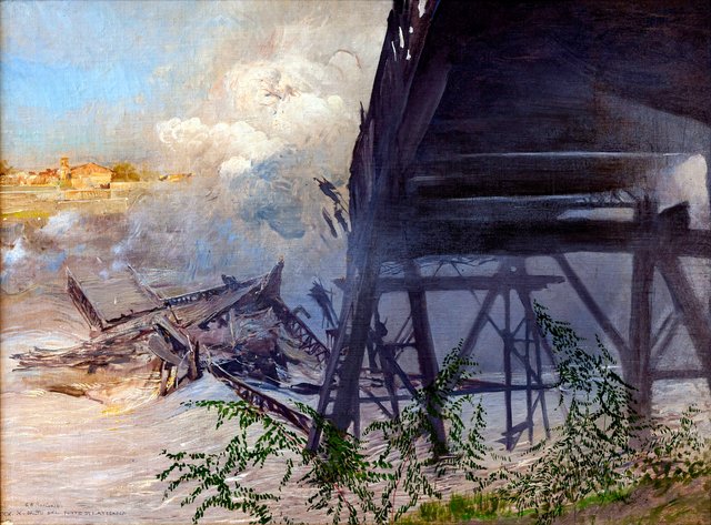 Destruction of the bridge over the Tagliamento River in Latisana by Giulio Aristide Sartorio