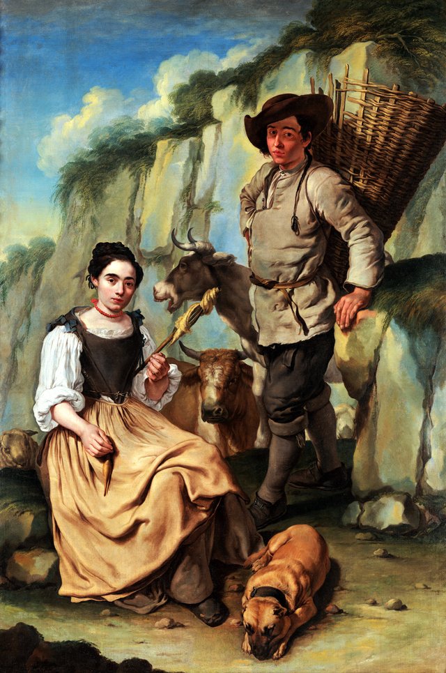 Spinner and farmer with a basket by Giacomo Ceruti
