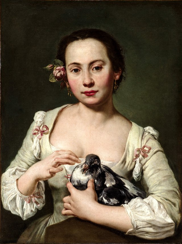 Young woman with a dove by Giacomo Ceruti