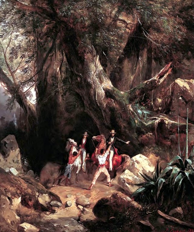 European travellers ambushed in a forest by Jules Coignet