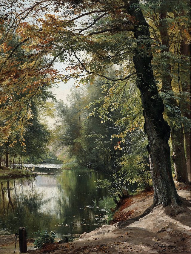 View from Islinge Forest with a view towards a forest lake. by Carl Frederik Aagaard