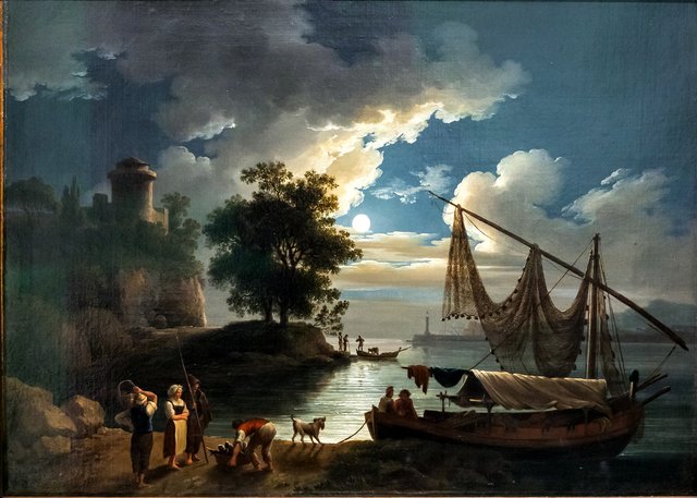 Italian Harbour in Moonlight by Jacob Philipp Hackert