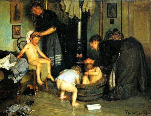 Børnene vaskes by Viggo Johansen