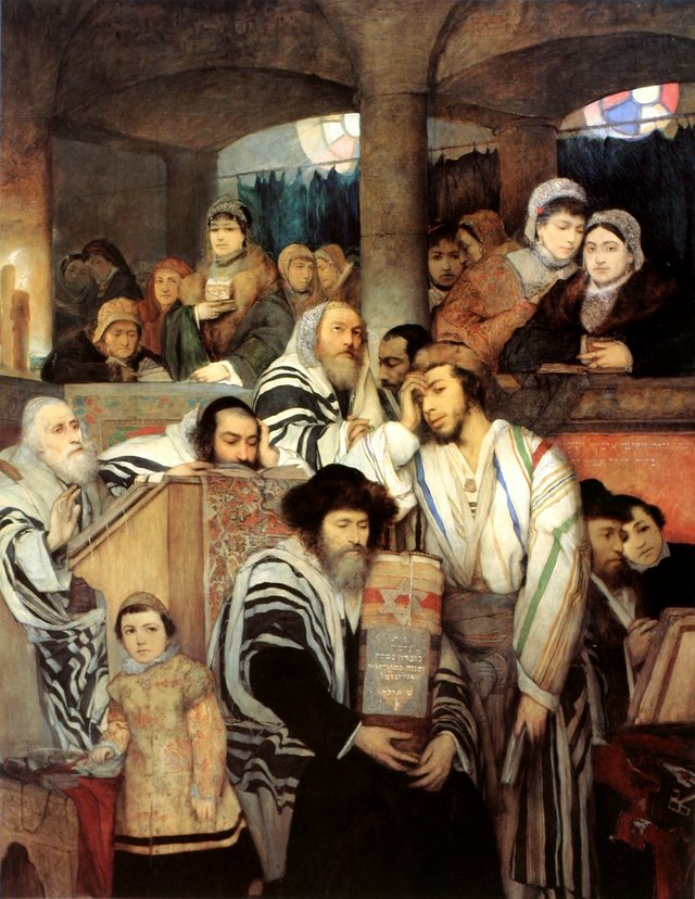 Jews Praying in the Synagogue on Yom Kippur by Maurycy Gottlieb