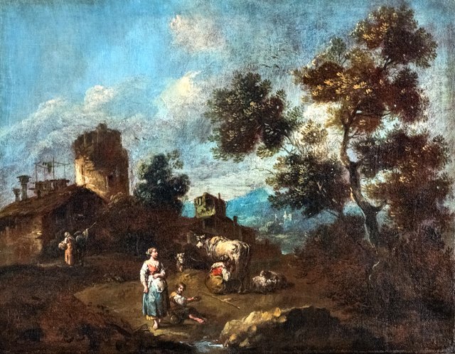 Landscape with milking. by Giuseppe Zais