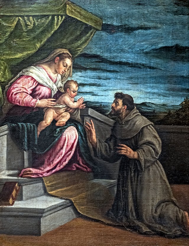 Madonna and Child with Francis of Assisi by Leandro Bassano