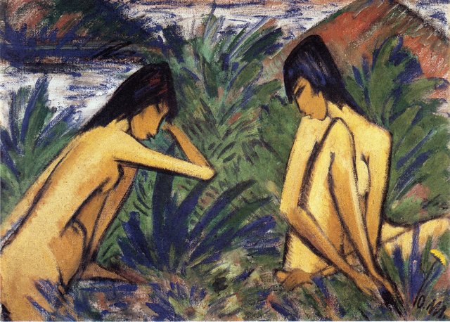 Zwei badende Mädchen by Otto Mueller