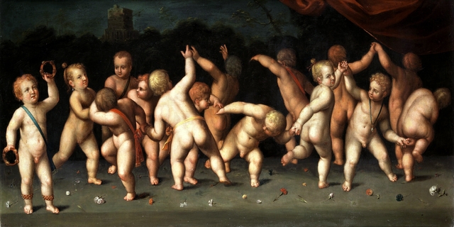 In round dancing and bellows children in a landscape by Denys Calvaert