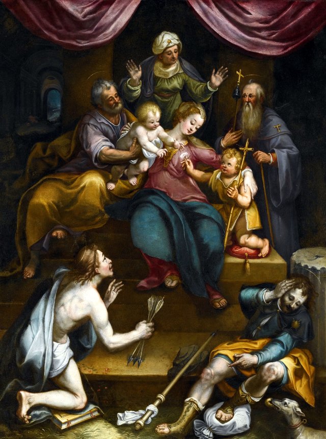 Holy Family with Saint John the Baptist and Saint Anne... by Denys Calvaert by Denys Calvaert