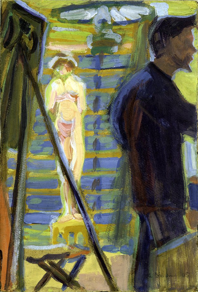 Erich Heckel und Modell im Atelier by Ernst Ludwig Kirchner