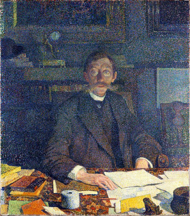 Portret van Emile Verhaeren in zijn studeerkamer, Molenstraat in Sint-Joost-ten-Node by Théo van Rysselberghe