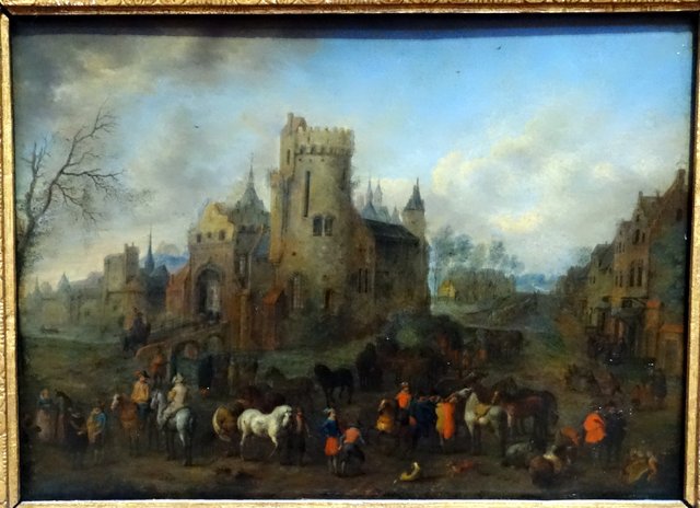 Paardenmarkt voor het oud kasteel te Vilvoorde by Peeter Gijsels
