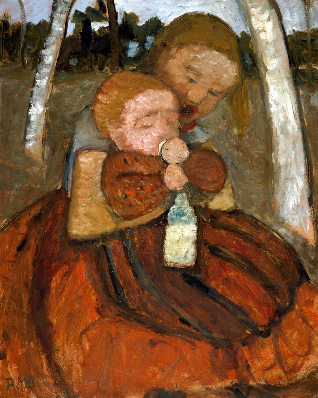 Girl with a Baby Among Birch Trees by Paula Modersohn-Becker