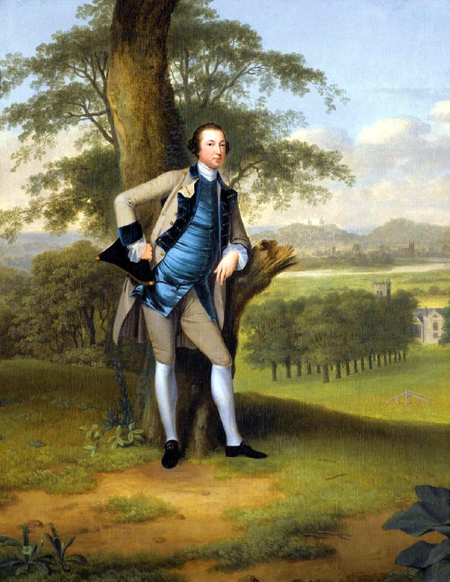 Lord Robert Manners-Sutton (1722–1772) with St. Peter's Church, Foston beyond and Belvoir Castle In the distance by Arthur Devis