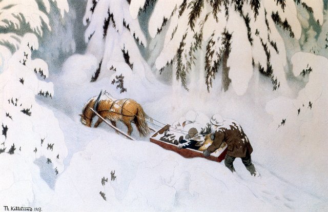 Horse and Sledge in the Snow by Theodor Kittelsen