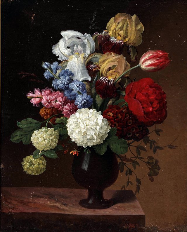 Still life with flowers in a vase. by Johannes Ludvig Camradt