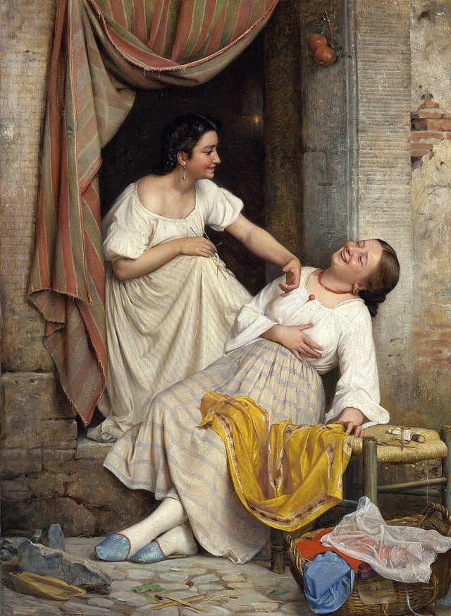 Two smiling girls by Carl Bloch
