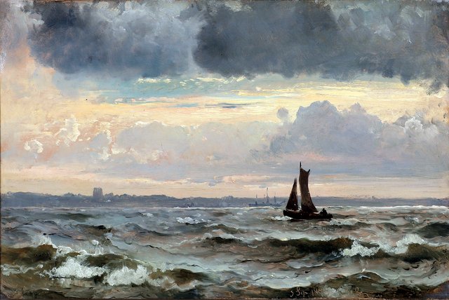 Seascape with sailing ship outside a coast by Carl Frederik Sørensen