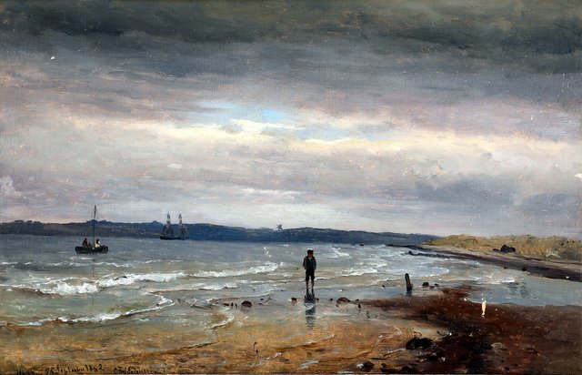 A boy at the water's edge near Hornbæk by Carl Frederik Sørensen