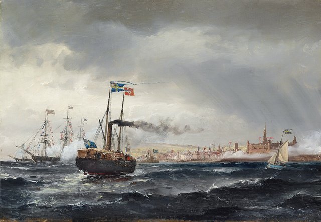 The King of Sweden pays a visit to Kronborg. by Carl Frederik Sørensen