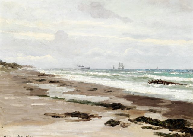 An overcast day with a fresh breeze from the west at Gammel Skagen by Carl Locher