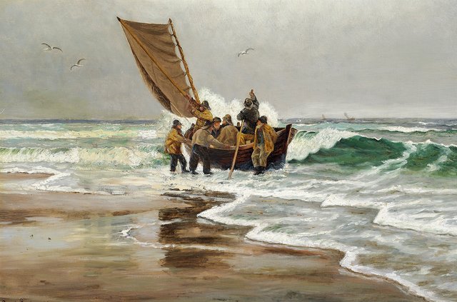 The lifeboat heads out. by Carl Locher