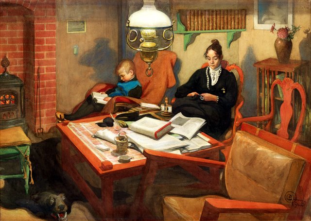Vid Aftonlampan by Carl Larsson