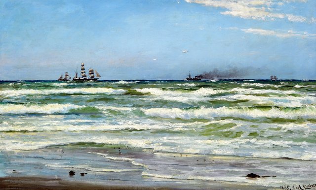 Summer day with numerous ships off the coast, Skagen by Carl Locher