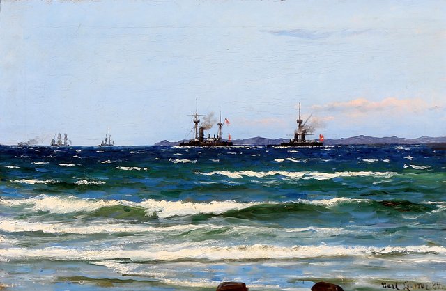 The ironclads Helgoland and Tordenskjold at Kullen. by Carl Locher
