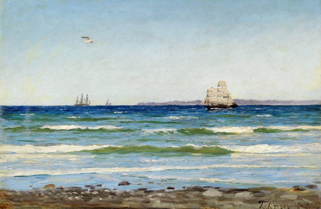 Coastal scene off Hornbæk. In the background Kullen by Carl Locher