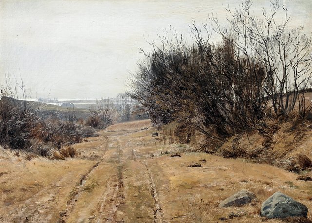 A trailroad with naked trees. by Janus la Cour