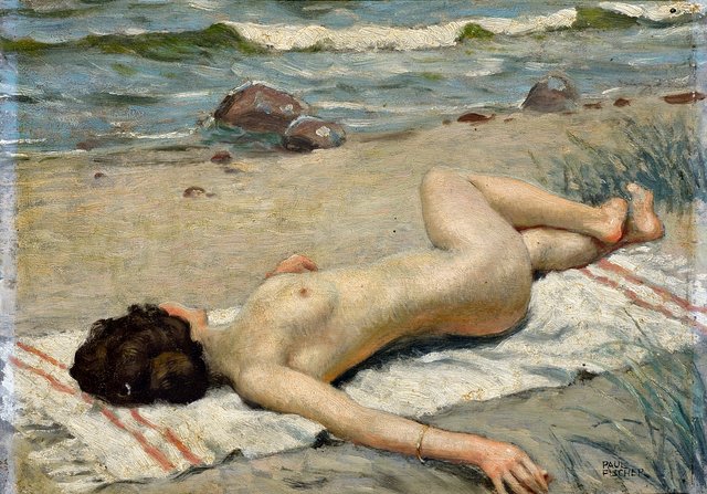 Sunbathing on the beach by Paul Fischer