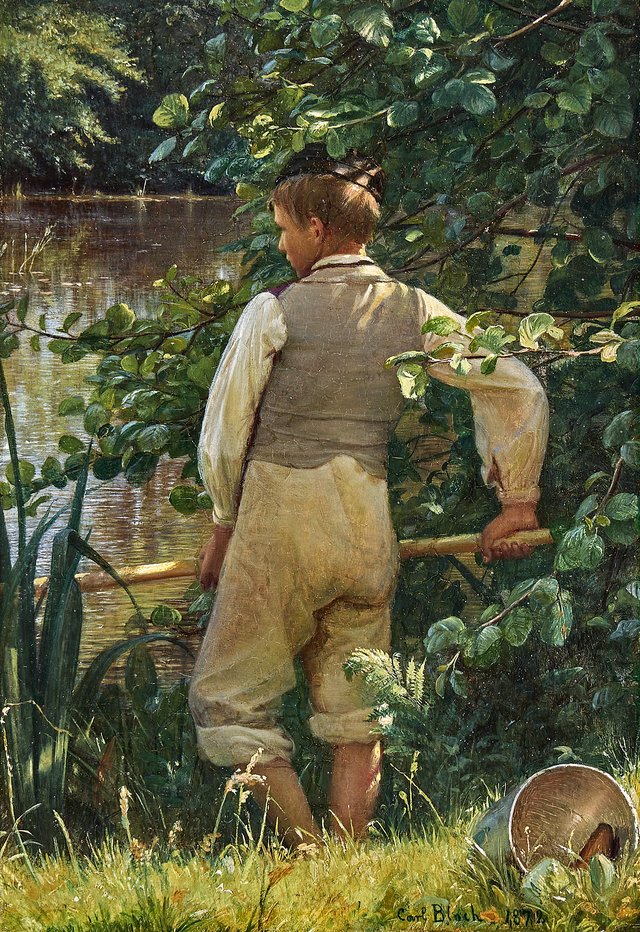 A boy fishing. by Carl Bloch