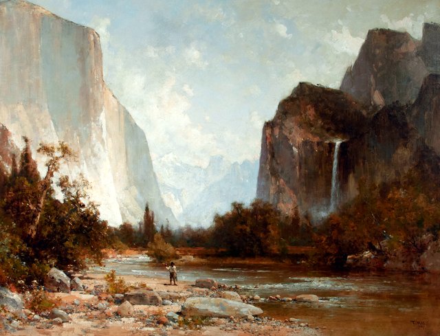Fisherman along the Merced River, Yosemite Valley by Thomas Hill