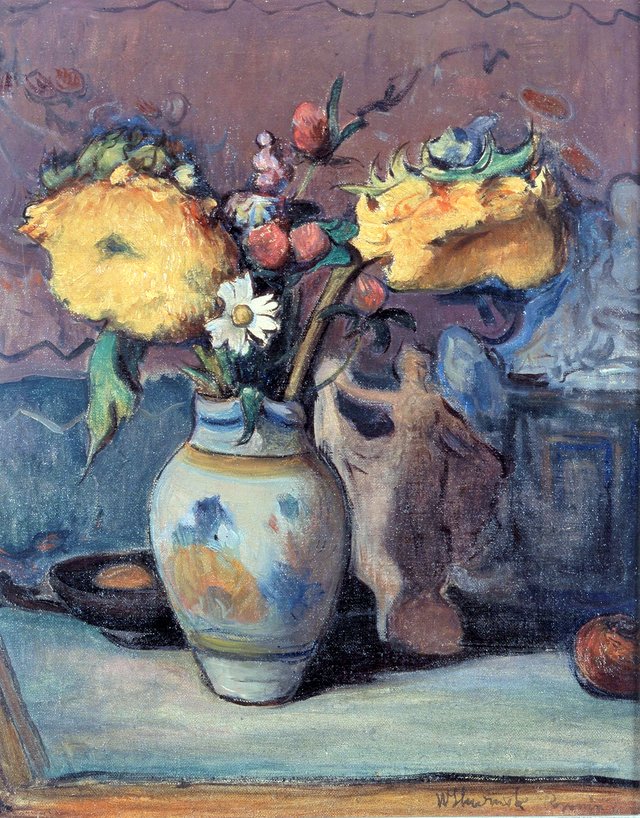 Still life with flowers and figure of dancer by Władysław Ślewiński