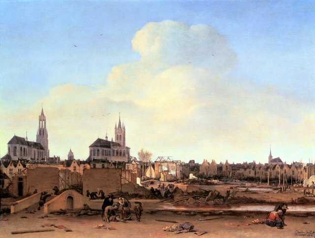 View of Delft after the explosion of the gunpowder magazine on October 12, 1654 by Egbert van der Poel