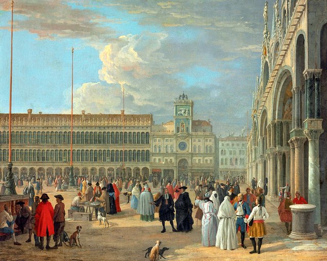 View of Piazza San Marco with the Torre dell'Orologio, Venice by Luca Carlevarijs