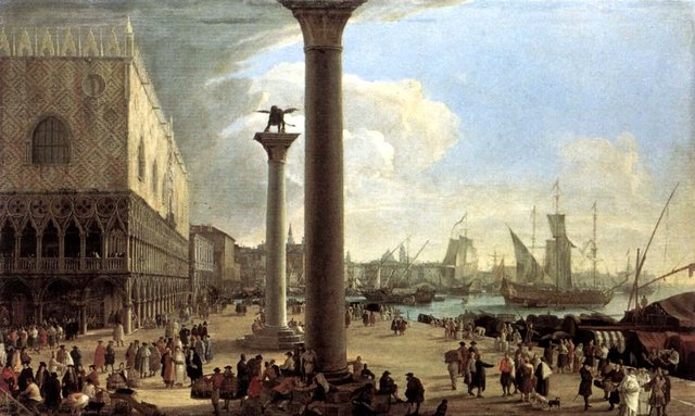 The Wharf, Looking toward the Doge's Palace by Luca Carlevarijs