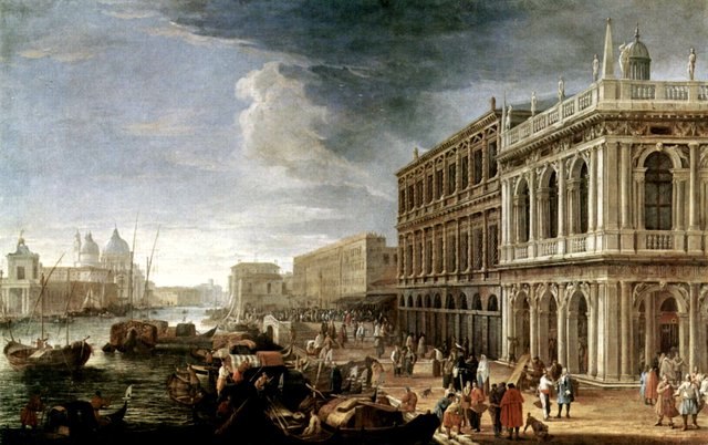 Riva degli Schiavoni with view to Salute by Luca Carlevarijs