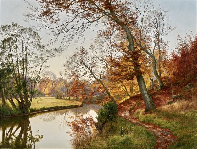 An autumn day at the stream Skovmølleåen. by Janus la Cour