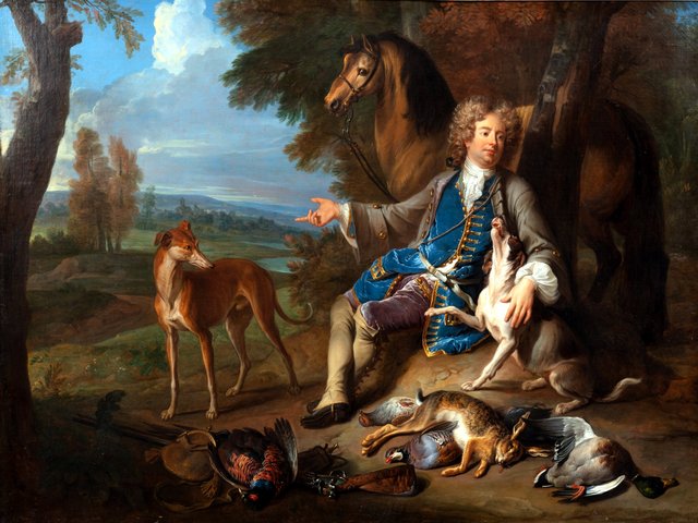 Autoportrait en chasseur dans un paysage by Alexandre-François Desportes