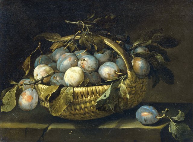 Panier de prunes sur un rebord by Alexandre-François Desportes