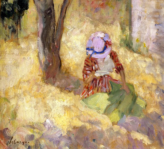 Jeune femme lisant dans un jardin by Henri Lebasque