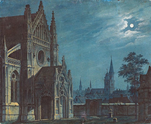 Mondschein über dem Hof einer gotischen Kirche by Carl Gustav Carus