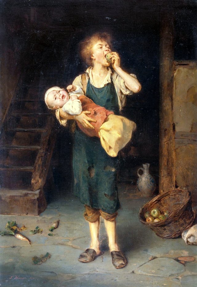Orphan boy as a childminder by Ludwig Knaus