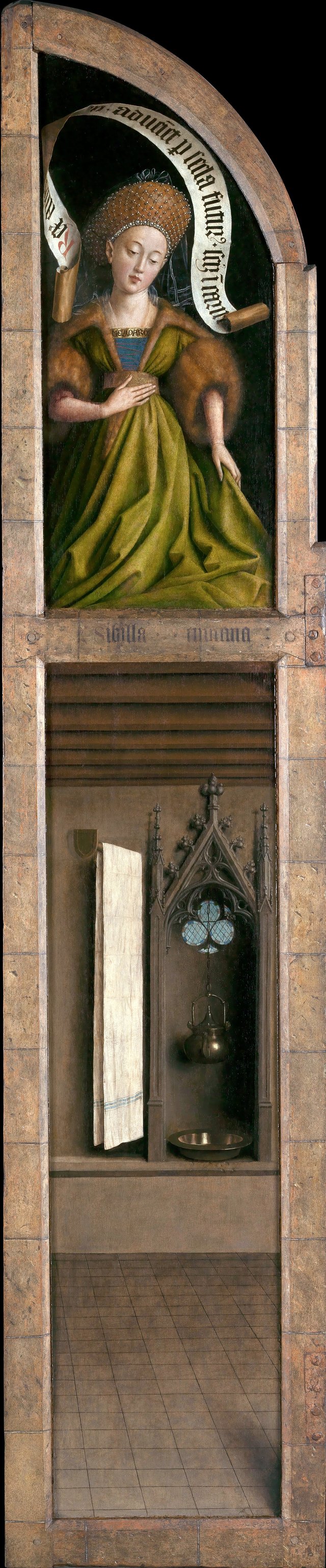Cumäische Sibylle und Nische mit Schüssel, Kanne und Tuch by Jan van Eyck